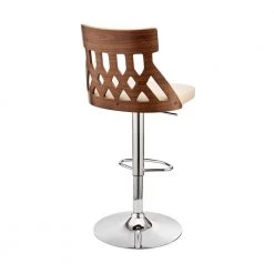 Angelo Adjustable 25-33 in. Seat Height High Back Swivel Cream Faux Leather/Walnut Bar Stool w/Chrome Base 45 in. Height by Armen Living -Armen Living Online Shop cream walnut armen living bar stools lcaobawacr c3 1000