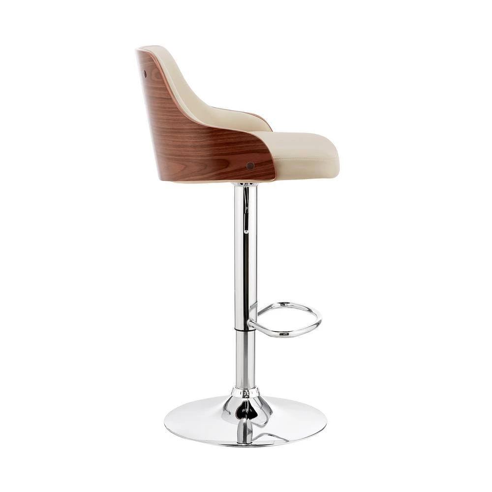Asher 24-33 in. Adjustable Height High Back Beige Cream Faux Leather and Chrome Finish Bar Stool by Armen Living 4 Asher 24-33 in. Adjustable Height High Back Beige Cream Faux Leather and Chrome Finish Bar Stool by Armen Living - Image 2