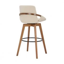 Baylor 30" Bar Height Swivel Wood Stool in Cream Faux Leather by Armen Living -Armen Living Online Shop cream walnut armen living bar stools lcbabawacr30 1f 1000
