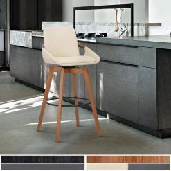 Baylor 30" Bar Height Swivel Wood Stool in Cream Faux Leather by Armen Living -Armen Living Online Shop cream walnut armen living bar stools lcbabawacr30 31 1000