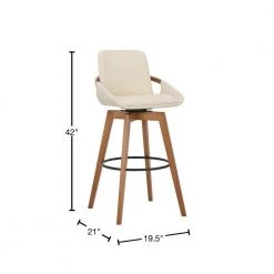 Baylor 30" Bar Height Swivel Wood Stool in Cream Faux Leather by Armen Living -Armen Living Online Shop cream walnut armen living bar stools lcbabawacr30 40 1000