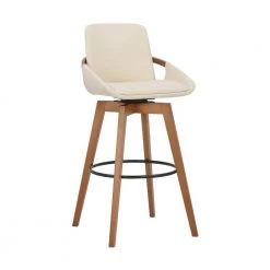 Baylor 30" Bar Height Swivel Wood Stool in Cream Faux Leather by Armen Living