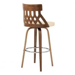 Crux 30 in. Bar Height High Back Swivel Bar Stool in Cream Faux Leather and Walnut Wood by Armen Living -Armen Living Online Shop cream walnut armen living bar stools lccxbawacr30 1f 1000