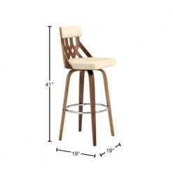 Crux 30 in. Bar Height High Back Swivel Bar Stool in Cream Faux Leather and Walnut Wood by Armen Living -Armen Living Online Shop cream walnut armen living bar stools lccxbawacr30 40 1000