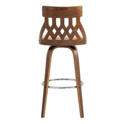 Crux 30 in. Bar Height High Back Swivel Bar Stool in Cream Faux Leather and Walnut Wood by Armen Living -Armen Living Online Shop cream walnut armen living bar stools lccxbawacr30 44 1000