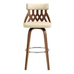 Crux 30 in. Bar Height High Back Swivel Bar Stool in Cream Faux Leather and Walnut Wood by Armen Living -Armen Living Online Shop cream walnut armen living bar stools lccxbawacr30 c3 1000