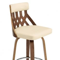 Crux 30 in. Bar Height High Back Swivel Bar Stool in Cream Faux Leather and Walnut Wood by Armen Living -Armen Living Online Shop cream walnut armen living bar stools lccxbawacr30 fa 1000