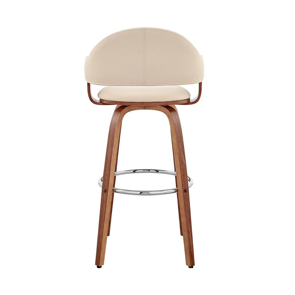 Daxton 30 in. Bar Height Stool w/ High Back Cream Faux Leather and Walnut Wood by Armen Living 8 Daxton 30 in. Bar Height Stool w/ High Back Cream Faux Leather and Walnut Wood by Armen Living - Image 6