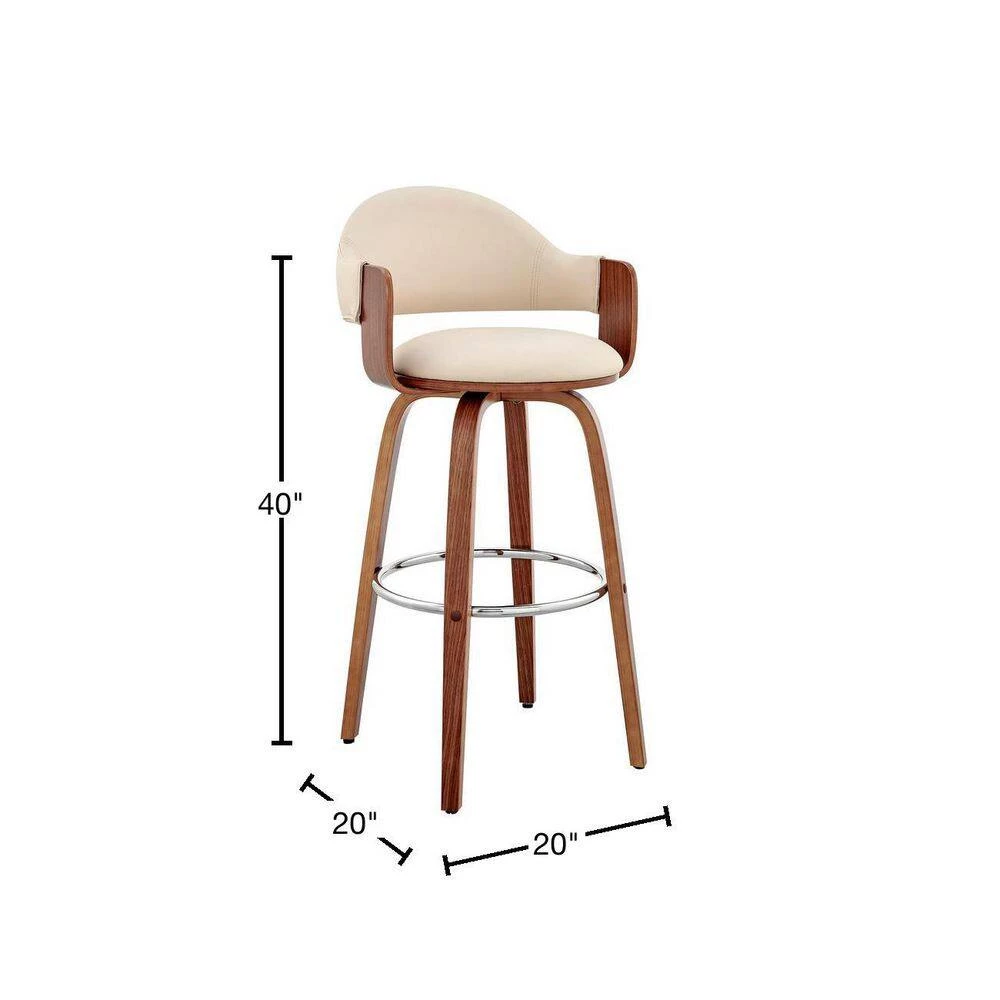 Daxton 30 in. Bar Height Stool w/ High Back Cream Faux Leather and Walnut Wood by Armen Living 5 Daxton 30 in. Bar Height Stool w/ High Back Cream Faux Leather and Walnut Wood by Armen Living - Image 3