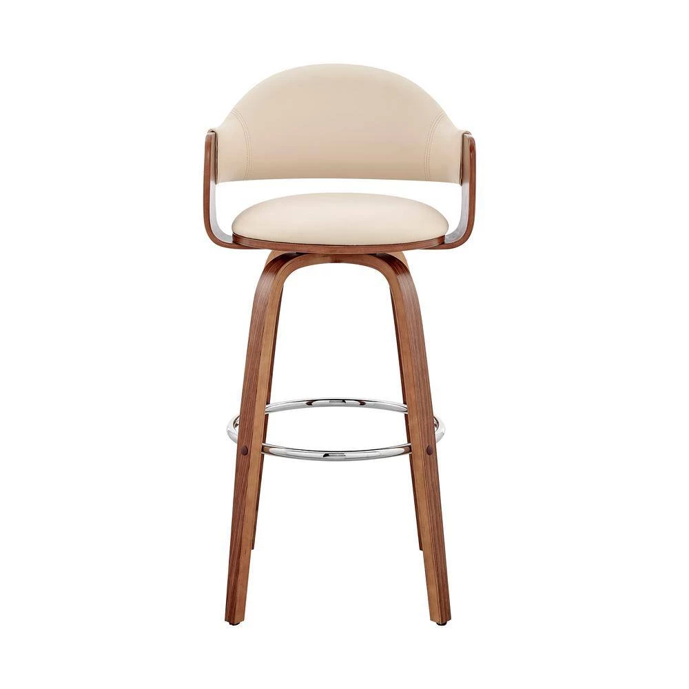 Daxton 30 in. Bar Height Stool w/ High Back Cream Faux Leather and Walnut Wood by Armen Living 6 Daxton 30 in. Bar Height Stool w/ High Back Cream Faux Leather and Walnut Wood by Armen Living - Image 4