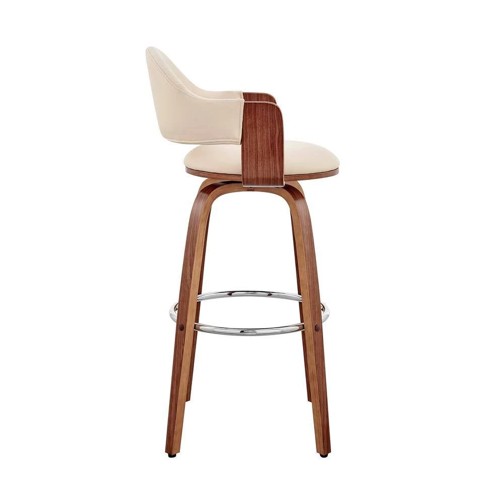Daxton 30 in. Bar Height Stool w/ High Back Cream Faux Leather and Walnut Wood by Armen Living 4 Daxton 30 in. Bar Height Stool w/ High Back Cream Faux Leather and Walnut Wood by Armen Living - Image 2