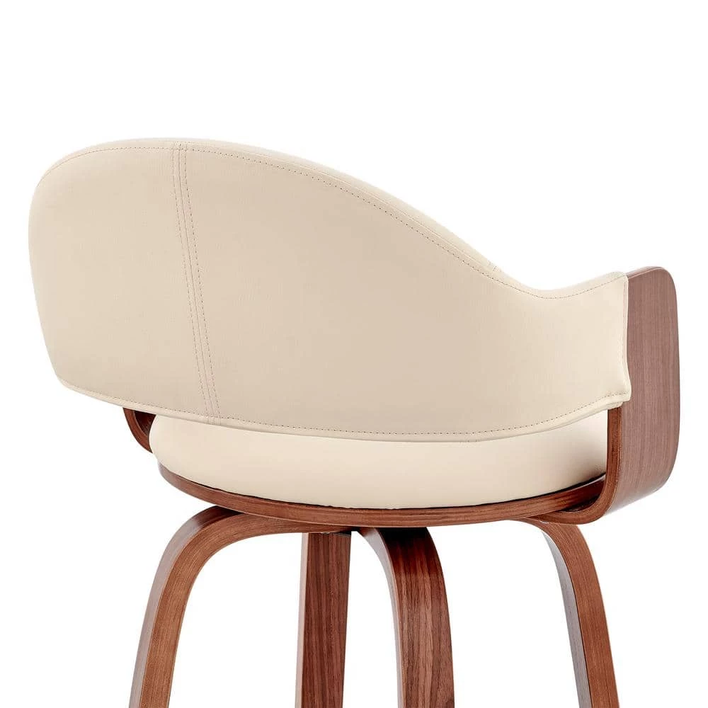 Daxton 30 in. Bar Height Stool w/ High Back Cream Faux Leather and Walnut Wood by Armen Living 10 Daxton 30 in. Bar Height Stool w/ High Back Cream Faux Leather and Walnut Wood by Armen Living - Image 8