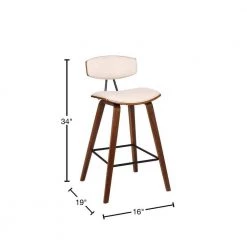 Fox 26 in. Mid-Century Counter Height Bar Stool in Cream Faux Leather with Walnut Wood by Armen Living -Armen Living Online Shop cream walnut armen living bar stools lcfobawacr26 40 1000