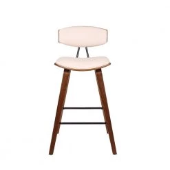 Fox 26 in. Mid-Century Counter Height Bar Stool in Cream Faux Leather with Walnut Wood by Armen Living -Armen Living Online Shop cream walnut armen living bar stools lcfobawacr26 c3 1000