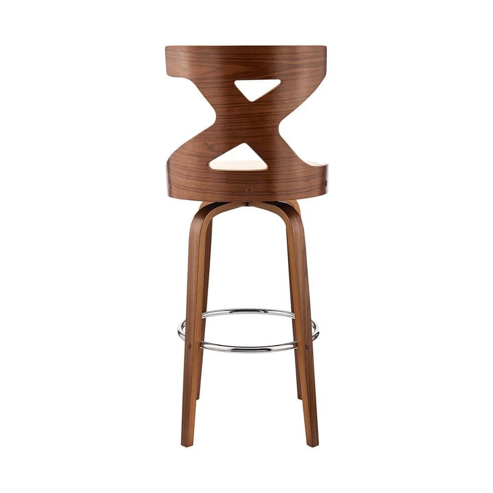 Gayle 44 in. Product Height Swivel Low Back Cream Faux Leather and Walnut Wood Bar Stool by Armen Living 8 Gayle 44 in. Product Height Swivel Low Back Cream Faux Leather and Walnut Wood Bar Stool by Armen Living - Image 6