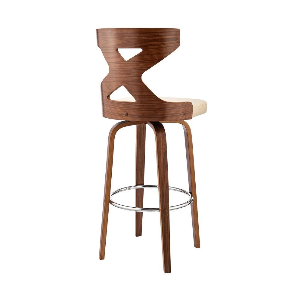 Gayle 44 in. Product Height Swivel Low Back Cream Faux Leather and Walnut Wood Bar Stool by Armen Living 7 Gayle 44 in. Product Height Swivel Low Back Cream Faux Leather and Walnut Wood Bar Stool by Armen Living - Image 5