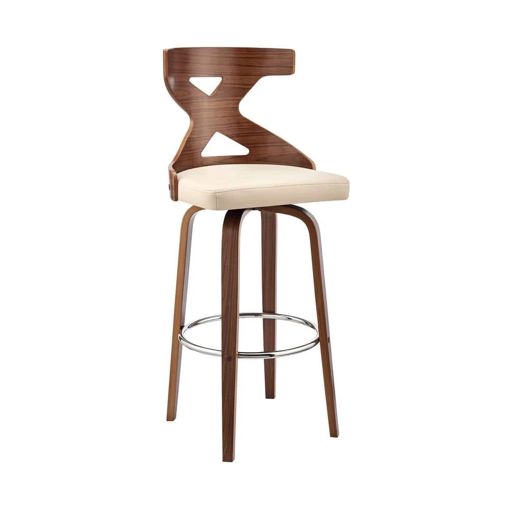 Gayle 44 in. Product Height Swivel Low Back Cream Faux Leather and Walnut Wood Bar Stool by Armen Living 3 Gayle 44 in. Product Height Swivel Low Back Cream Faux Leather and Walnut Wood Bar Stool by Armen Living