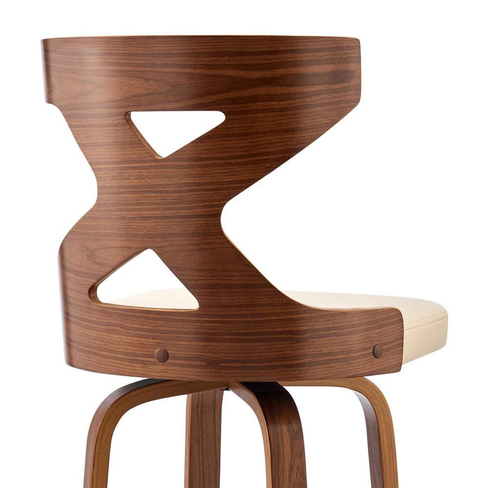 Gayle 44 in. Product Height Swivel Low Back Cream Faux Leather and Walnut Wood Bar Stool by Armen Living 10 Gayle 44 in. Product Height Swivel Low Back Cream Faux Leather and Walnut Wood Bar Stool by Armen Living - Image 8