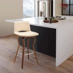 Gerty 40 in Bar Height Low Back Swivel Cream Faux Leather and Walnut Wood Bar Stool by Armen Living -Armen Living Online Shop cream walnut armen living bar stools lcgybawacr30 31 1000