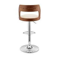 Itzan Adjustable 25-33 in. Seat Height Low Back Swivel Cream Faux Leather/Walnut Bar Stool Chrome Base 43in. Height by Armen Living -Armen Living Online Shop cream walnut armen living bar stools lcitbawacr 1f 1000