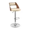 Itzan Adjustable 25-33 in. Seat Height Low Back Swivel Cream Faux Leather/Walnut Bar Stool Chrome Base 43in. Height by Armen Living