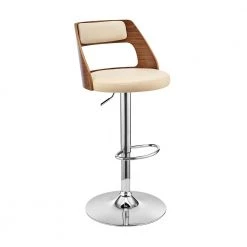 Itzan Adjustable 25-33 in. Seat Height Low Back Swivel Cream Faux Leather/Walnut Bar Stool Chrome Base 43in. Height by Armen Living