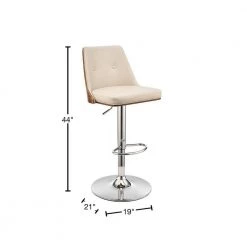 Jacob 44 in. Height High Back Adjustable Swivel Cream Faux Leather & Walnut Wood Frame Bar Stool with Chrome Base by Armen Living -Armen Living Online Shop cream walnut armen living bar stools lcjbbawacr 40 1000