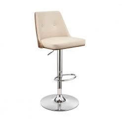 Jacob 44 in. Height High Back Adjustable Swivel Cream Faux Leather & Walnut Wood Frame Bar Stool with Chrome Base by Armen Living