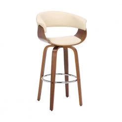 Julyssa 30" Swivel Cream Faux Leather and Walnut Wood Bar Stool by Armen Living