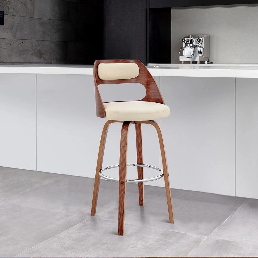 Julius 26 in Counter Height Stool w/ High Back Cream Faux Leather and Walnut Wood Finish by Armen Living 12 Julius 26 in Counter Height Stool w/ High Back Cream Faux Leather and Walnut Wood Finish by Armen Living - Image 10