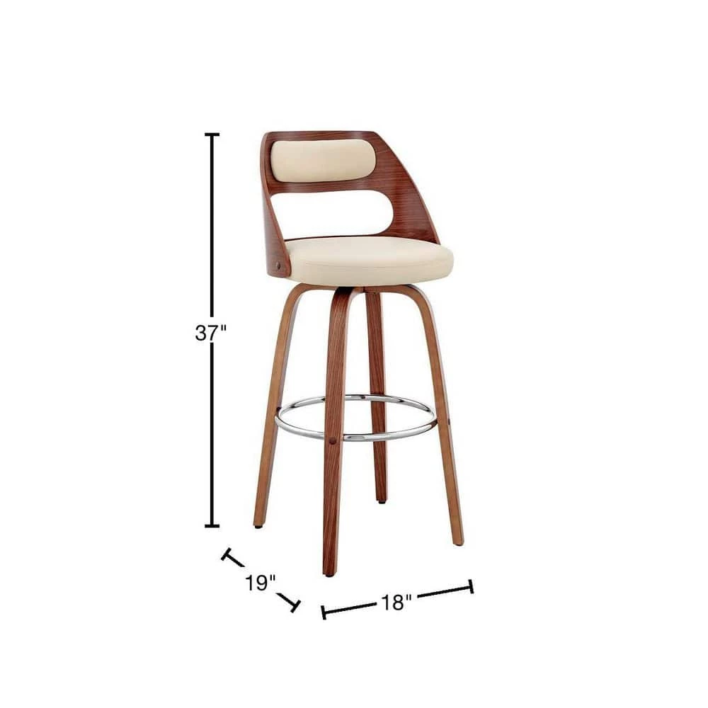 Julius 26 in Counter Height Stool w/ High Back Cream Faux Leather and Walnut Wood Finish by Armen Living 5 Julius 26 in Counter Height Stool w/ High Back Cream Faux Leather and Walnut Wood Finish by Armen Living - Image 3