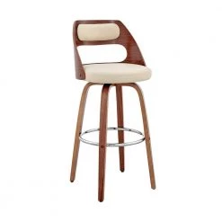 Julius 26 in Counter Height Stool w/ High Back Cream Faux Leather and Walnut Wood Finish by Armen Living