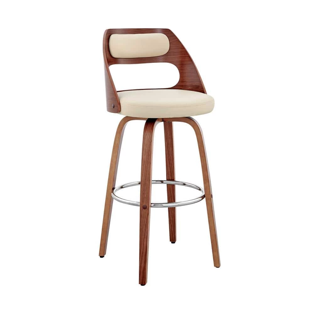 Julius 26 in Counter Height Stool w/ High Back Cream Faux Leather and Walnut Wood Finish by Armen Living 3 Julius 26 in Counter Height Stool w/ High Back Cream Faux Leather and Walnut Wood Finish by Armen Living