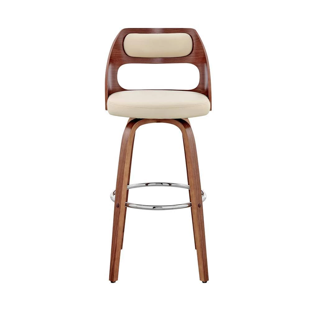 Julius 26 in Counter Height Stool w/ High Back Cream Faux Leather and Walnut Wood Finish by Armen Living 6 Julius 26 in Counter Height Stool w/ High Back Cream Faux Leather and Walnut Wood Finish by Armen Living - Image 4