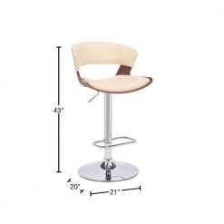 Karine 43 in. Adjustable Low Back Swivel Cream Faux Leather and Walnut Wood Frame Low Back Bar Stool with Black Base by Armen Living -Armen Living Online Shop cream walnut armen living bar stools lckabawacr 40 1000