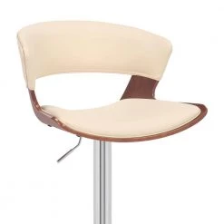 Karine 43 in. Adjustable Low Back Swivel Cream Faux Leather and Walnut Wood Frame Low Back Bar Stool with Black Base by Armen Living -Armen Living Online Shop cream walnut armen living bar stools lckabawacr 44 1000