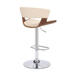 Karine 43 in. Adjustable Low Back Swivel Cream Faux Leather and Walnut Wood Frame Low Back Bar Stool with Black Base by Armen Living -Armen Living Online Shop cream walnut armen living bar stools lckabawacr 4f 1000