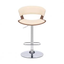 Karine 43 in. Adjustable Low Back Swivel Cream Faux Leather and Walnut Wood Frame Low Back Bar Stool with Black Base by Armen Living -Armen Living Online Shop cream walnut armen living bar stools lckabawacr c3 1000