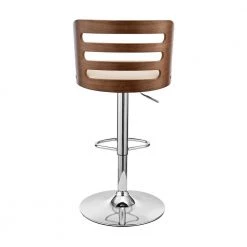 Khalia 44 in. Low Back Adjustable Swivel Cream Faux Leather & Walnut Wood Frame Low Back Bar Stool, Chrome Base by Armen Living -Armen Living Online Shop cream walnut armen living bar stools lckhbawacr 1f 1000