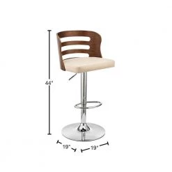 Khalia 44 in. Low Back Adjustable Swivel Cream Faux Leather & Walnut Wood Frame Low Back Bar Stool, Chrome Base by Armen Living -Armen Living Online Shop cream walnut armen living bar stools lckhbawacr 40 1000