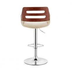 Karter 25-33 in. Adjustable Height High Back Cream Faux Leather and Walnut Wood Bar Stool with Chrome Base by Armen Living -Armen Living Online Shop cream walnut armen living bar stools lcktbawacr 1f 1000