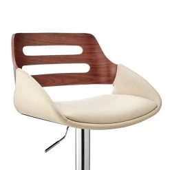 Karter 25-33 in. Adjustable Height High Back Cream Faux Leather and Walnut Wood Bar Stool with Chrome Base by Armen Living -Armen Living Online Shop cream walnut armen living bar stools lcktbawacr 44 1000