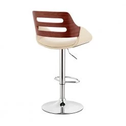 Karter 25-33 in. Adjustable Height High Back Cream Faux Leather and Walnut Wood Bar Stool with Chrome Base by Armen Living -Armen Living Online Shop cream walnut armen living bar stools lcktbawacr 4f 1000