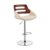 Karter 25-33 in. Adjustable Height High Back Cream Faux Leather and Walnut Wood Bar Stool with Chrome Base by Armen Living