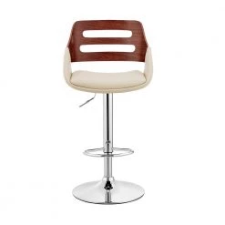 Karter 25-33 in. Adjustable Height High Back Cream Faux Leather and Walnut Wood Bar Stool with Chrome Base by Armen Living -Armen Living Online Shop cream walnut armen living bar stools lcktbawacr c3 1000