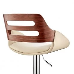 Karter 25-33 in. Adjustable Height High Back Cream Faux Leather and Walnut Wood Bar Stool with Chrome Base by Armen Living -Armen Living Online Shop cream walnut armen living bar stools lcktbawacr fa 1000