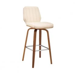 Renee 30 in. Seat Height, High Back Swivel Cream Faux Leather and Walnut Wood Bar Stool 42 in. Overall Height by Armen Living