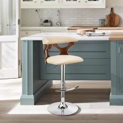 Ruth 43 in. Product Height Low Back Adjustable Swivel Cream Faux Leather & Walnut Wood Frame Bar Stool with Chrome Base by Armen Living 19 Ruth 43 in. Product Height Low Back Adjustable Swivel Cream Faux Leather & Walnut Wood Frame Bar Stool with Chrome Base by Armen Living -Armen Living Online Shop cream walnut armen living bar stools lcrtbawacr 31 1000