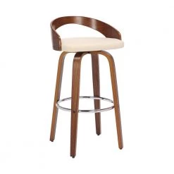 Sonia 26 in. Swivel Cream/Walnut Faux Leather and Wood Counter Stool by Armen Living
