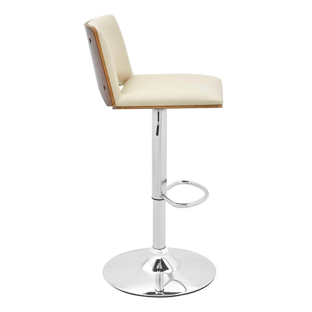 Thierry Walnut Back and Chrome Adjustable Swivel Cream Faux Leather with Bar Stool by Armen Living 6 Thierry Walnut Back and Chrome Adjustable Swivel Cream Faux Leather with Bar Stool by Armen Living - Image 4